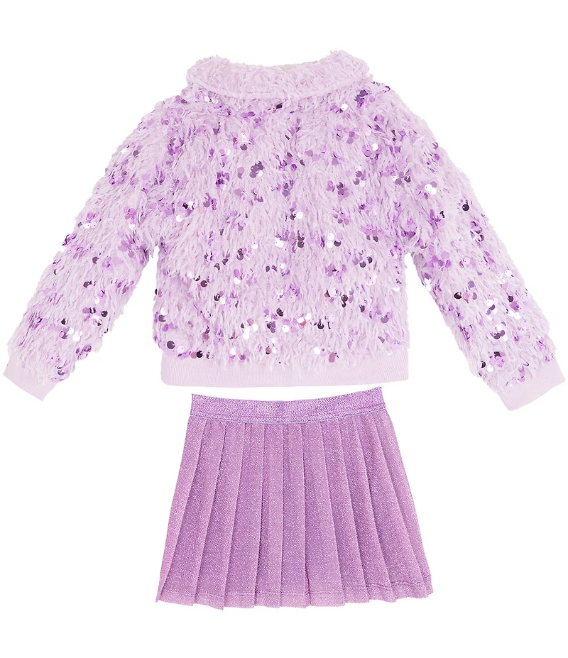 Rare Editions Little Girls T-Shirt & Skort Purple Sequin Faux Fur Bomber Jacket 3-Piece Set