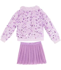 Rare Editions Little Girls T-Shirt & Skort Purple Sequin Faux Fur Bomber Jacket 3-Piece Set