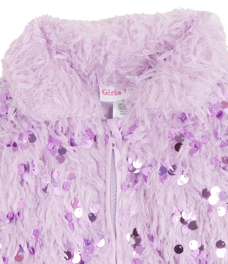Rare Editions Little Girls T-Shirt & Skort Purple Sequin Faux Fur Bomber Jacket 3-Piece Set