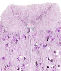 Rare Editions Little Girls T-Shirt & Skort Purple Sequin Faux Fur Bomber Jacket 3-Piece Set