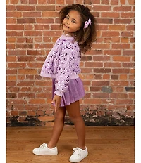 Rare Editions Little Girls T-Shirt & Skort Purple Sequin Faux Fur Bomber Jacket 3-Piece Set