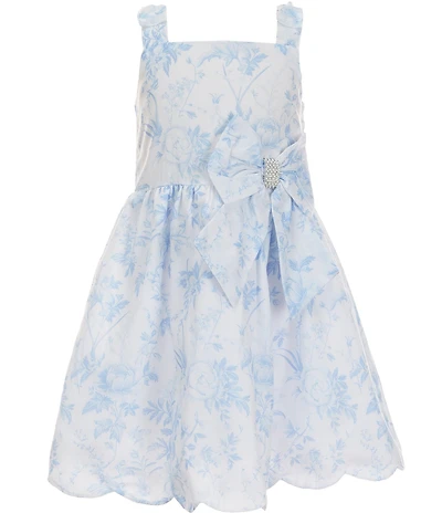 Rare Editions Little Girls Toile Print Bow Waist Wide Sleeveless Shoulder Straps Fit-And-Flare Dress