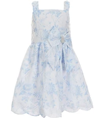 Rare Editions Little Girls Toile Print Bow Waist Wide Sleeveless Shoulder Straps Fit-And-Flare Dress