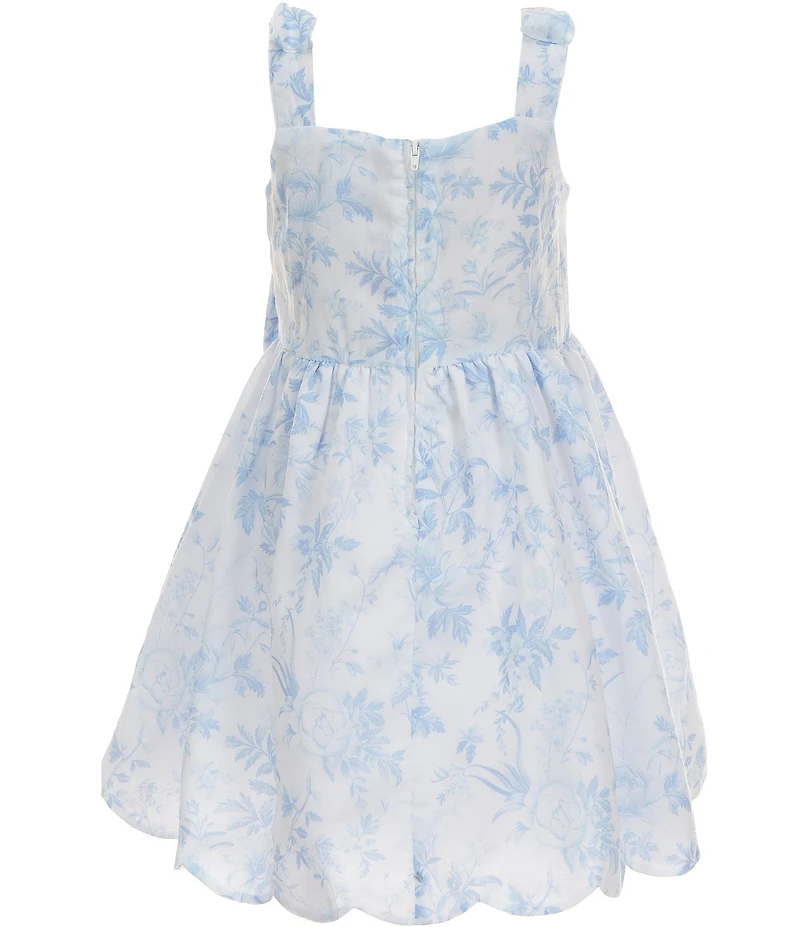 Rare Editions Little Girls Toile Print Bow Waist Wide Sleeveless Shoulder Straps Fit-And-Flare Dress