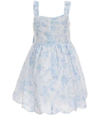 Rare Editions Little Girls Toile Print Bow Waist Wide Sleeveless Shoulder Straps Fit-And-Flare Dress