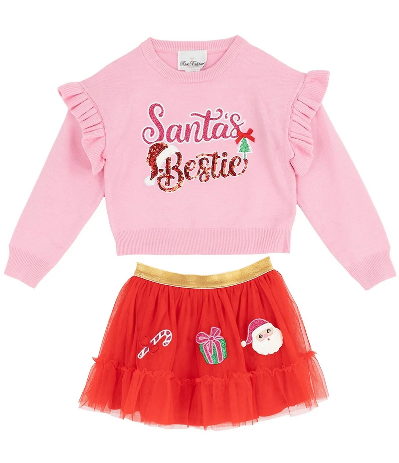 Rare Editions Little Girls True Santa Bestie Applique Sweater Tutu 2-Piece Set