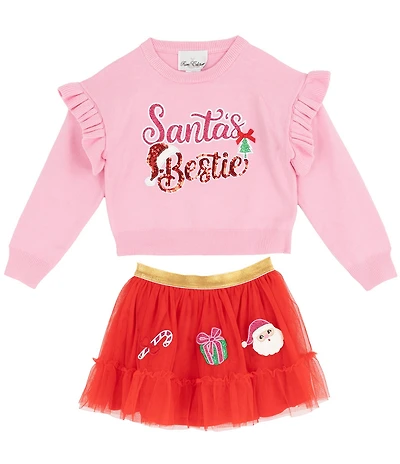 Rare Editions Little Girls True Santa Bestie Applique Sweater Tutu 2-Piece Set