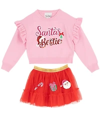 Rare Editions Little Girls True Santa Bestie Applique Sweater Tutu 2-Piece Set