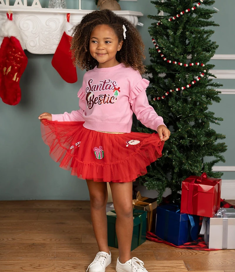 Rare Editions Little Girls True Santa Bestie Applique Sweater Tutu 2-Piece Set