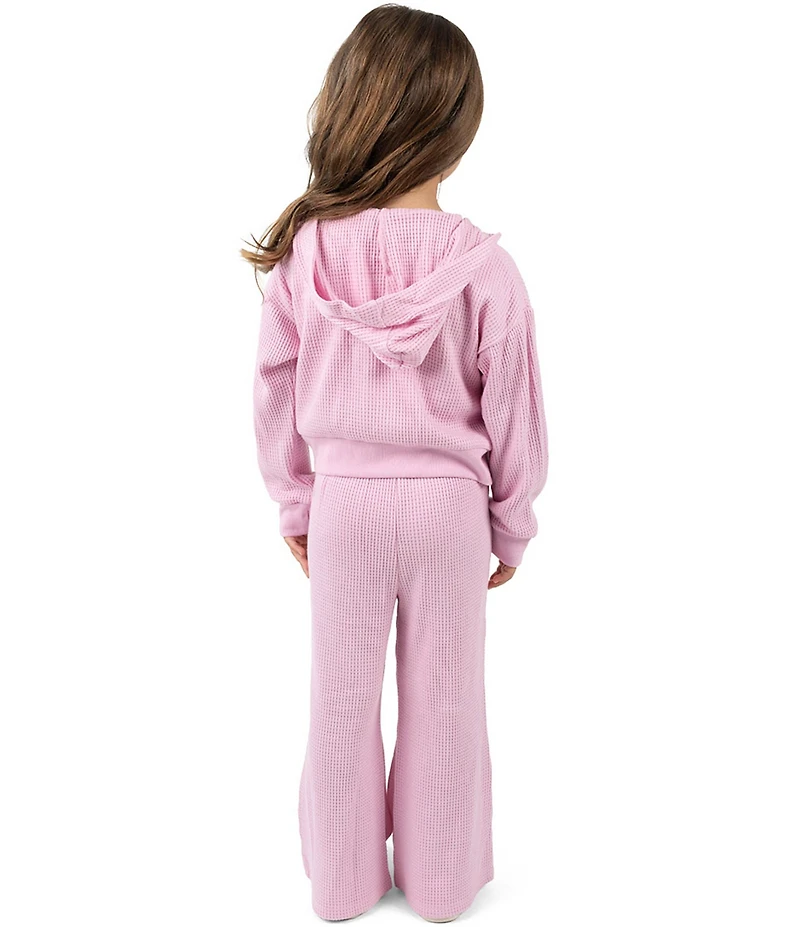 Rare Editions Little Girls Waffle-Knit Hooded Jacket, Matching Jogger Pants & Short-Sleeve Bow-Graphic T-Shirt Set