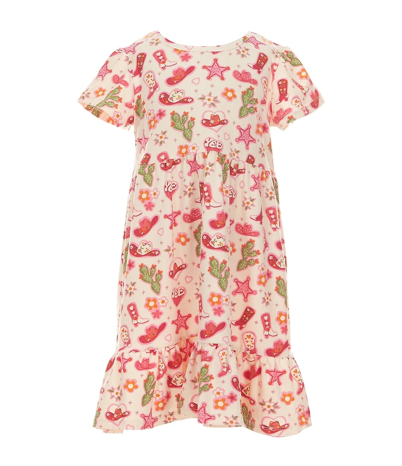 Rare Editions Little Girls Western Printed Yummy & Dot Print Dress Set