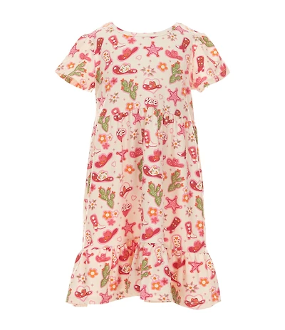 Rare Editions Little Girls Western Printed Yummy & Dot Print Dress Set
