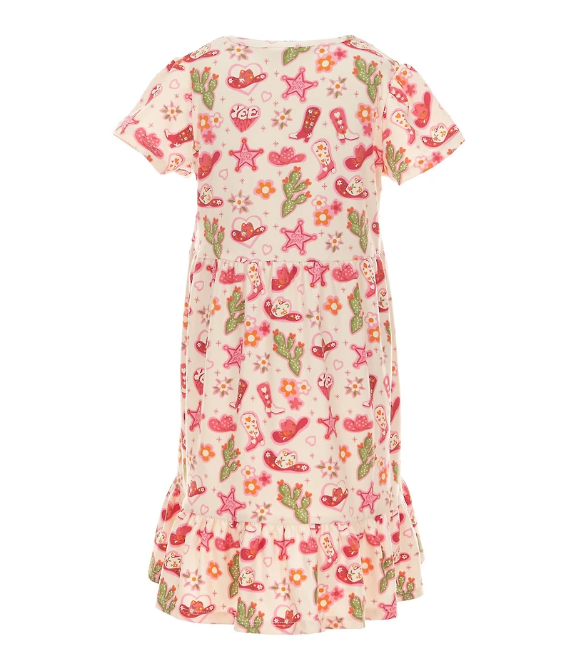 Rare Editions Little Girls Western Printed Yummy & Dot Print Dress Set