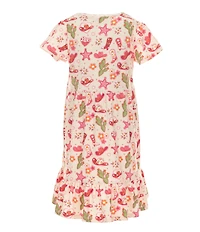 Rare Editions Little Girls Western Printed Yummy & Dot Print Dress Set