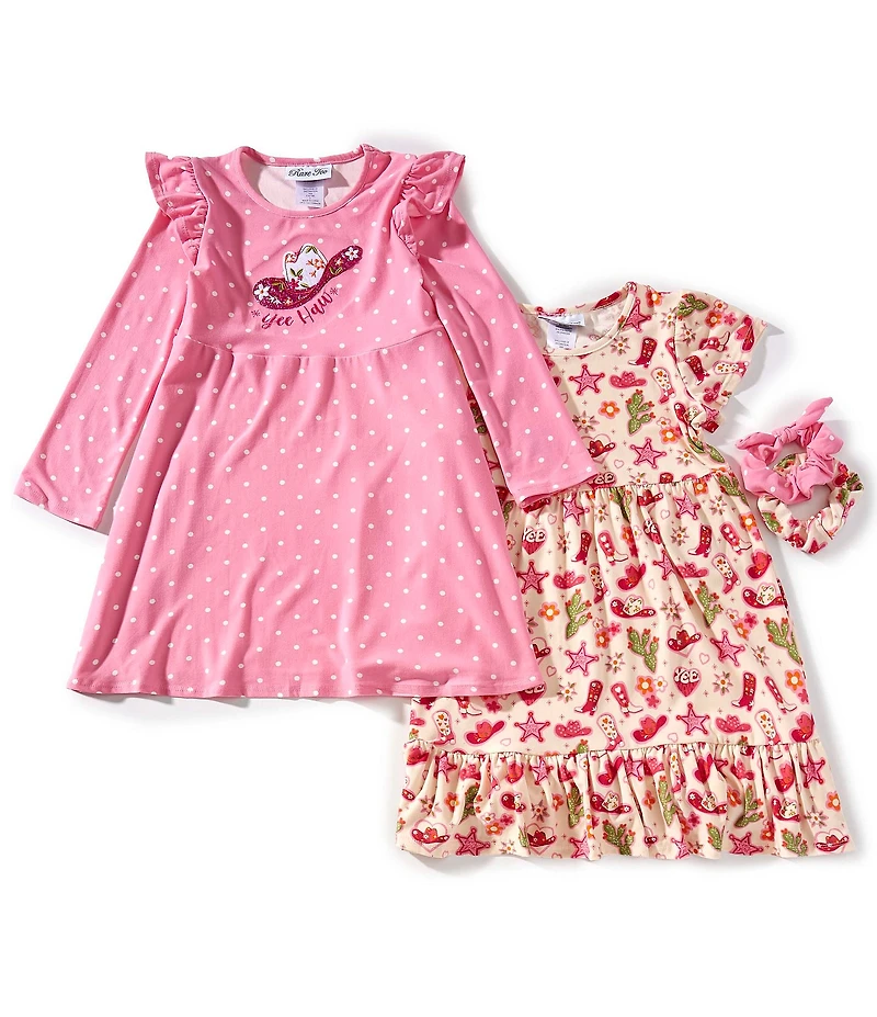 Rare Editions Little Girls Western Printed Yummy & Dot Print Dress Set