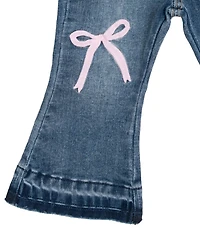 Rarity Baby Girls Short Sleeve Crocheted Knit Top & Bow-Embroidered Flare-Leg Denim Jeans Set