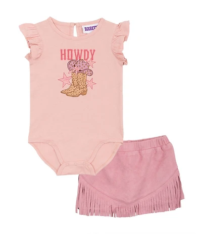 Rarity Baby Girls Short-Sleeve Howdy Bodysuit & Fringed Skort Set