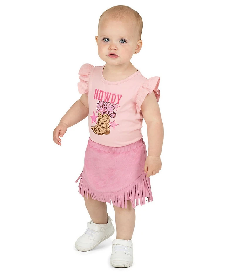 Rarity Baby Girls Short-Sleeve Howdy Bodysuit & Fringed Skort Set
