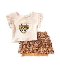 Rarity Baby Girls Short-Sleeve Love Is Wild T-Shirt & Cheetah-Printed Shorts Set