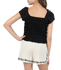 Rarity Big Girls Cap Sleeve Smocked Top & Embroidered Gauze Shorts Set
