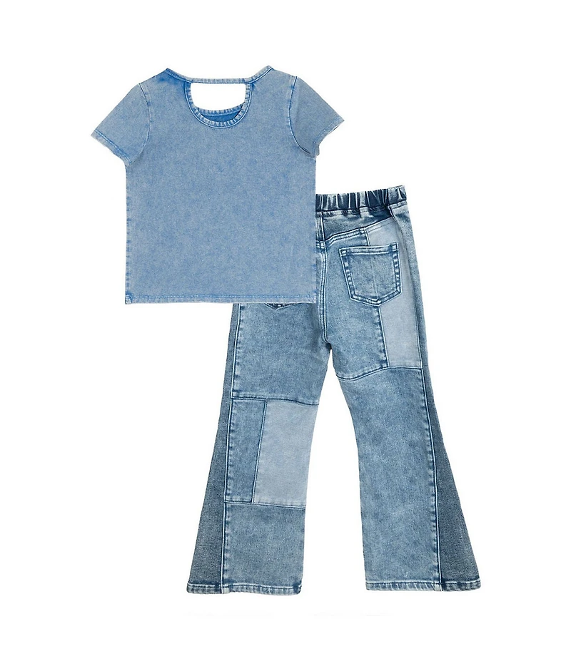 Rarity Little Girls Short-Sleeve #double;ABCD#double; Acid-Wash Top & Patchwork Jeans Set