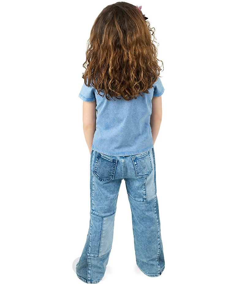 Rarity Little Girls Short-Sleeve #double;ABCD#double; Acid-Wash Top & Patchwork Jeans Set
