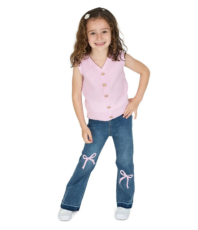 Rarity Little Girls Sleeveless Crocheted Vest & Bow-Detailed Jeans Set