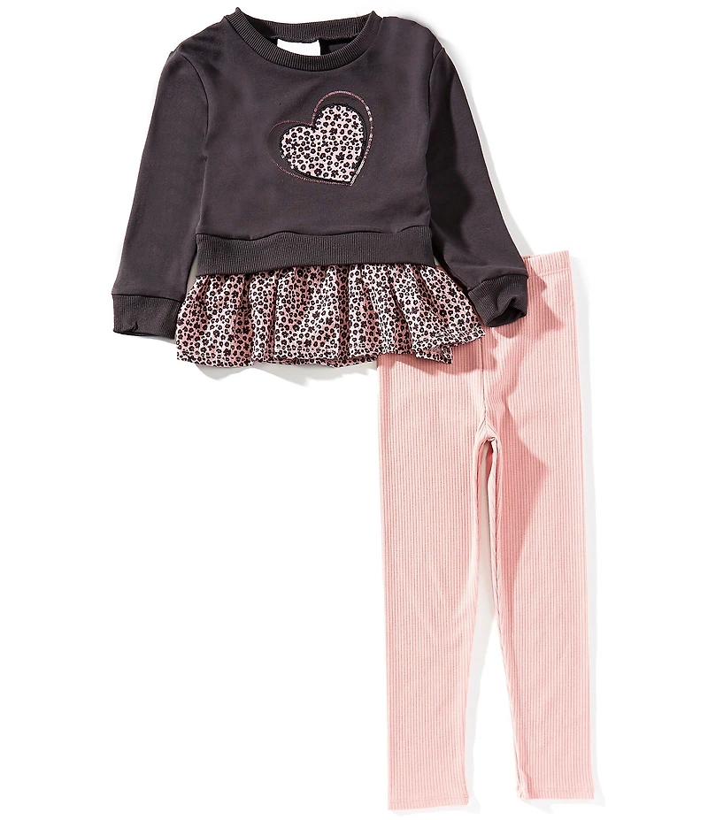 Rarity Little Girls Long-Sleeve Heart-Appliqued Fleece Sweatshirt & Stretch Knit Leggings Set