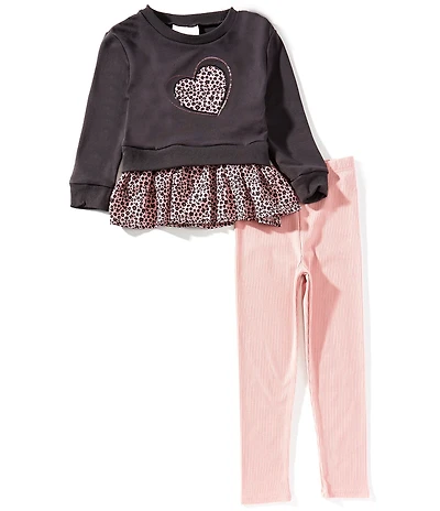 Rarity Little Girls Long-Sleeve Heart-Appliqued Fleece Sweatshirt & Stretch Knit Leggings Set