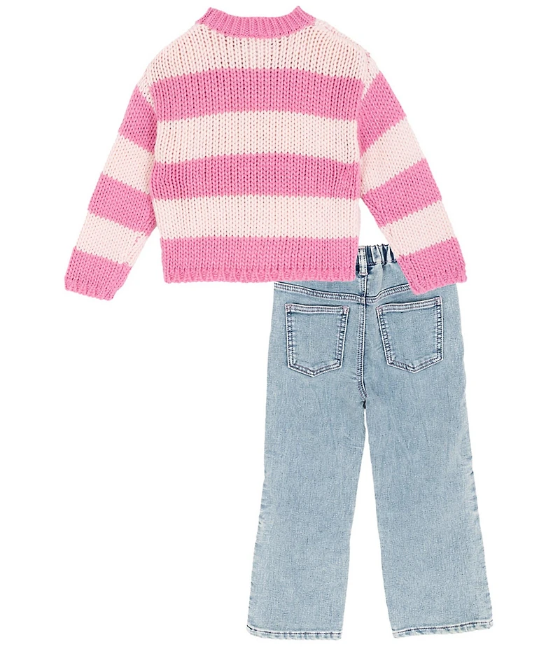 Rarity Little Girls Long-Sleeve Wide-Striped Sweater & Heart-Appliqued Jeans Set