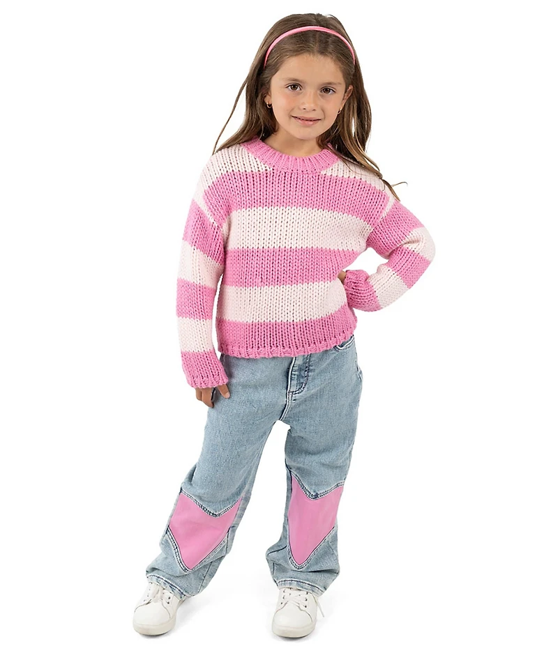 Rarity Little Girls Long-Sleeve Wide-Striped Sweater & Heart-Appliqued Jeans Set