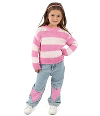 Rarity Little Girls Long-Sleeve Wide-Striped Sweater & Heart-Appliqued Jeans Set