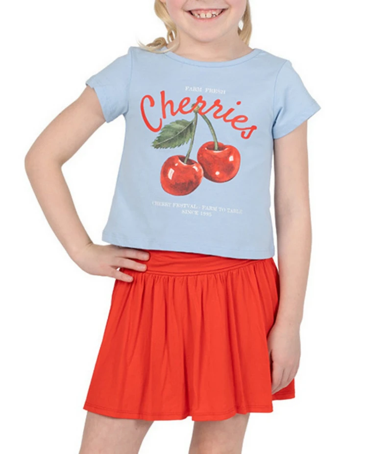 Rarity Little Girls Short Sleeve Cherries Graphic T-Shirt & Solid Fold-Over-Waist Skort Set