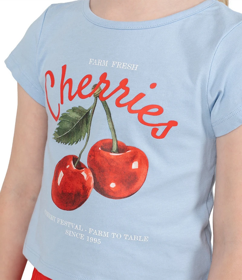 Rarity Little Girls Short Sleeve Cherries Graphic T-Shirt & Solid Fold-Over-Waist Skort Set