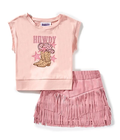 Rarity Little Girls Short-Sleeve Cowboy Boot Graphic T-Shirt & Fringed Skirt Set