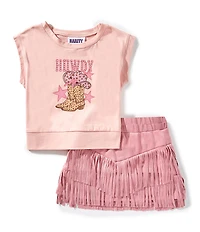 Rarity Little Girls Short-Sleeve Cowboy Boot Graphic T-Shirt & Fringed Skirt Set