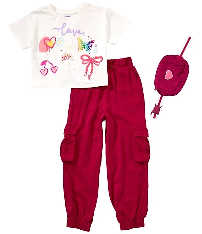 Rarity Little Girls Short-Sleeve Screenprinted T-Shirt & Acid-Wash Cargo Pant Set