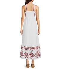 Reba Amber Paisley Print Square Neck Sleeveless Embroidered Maxi A-Line Dress