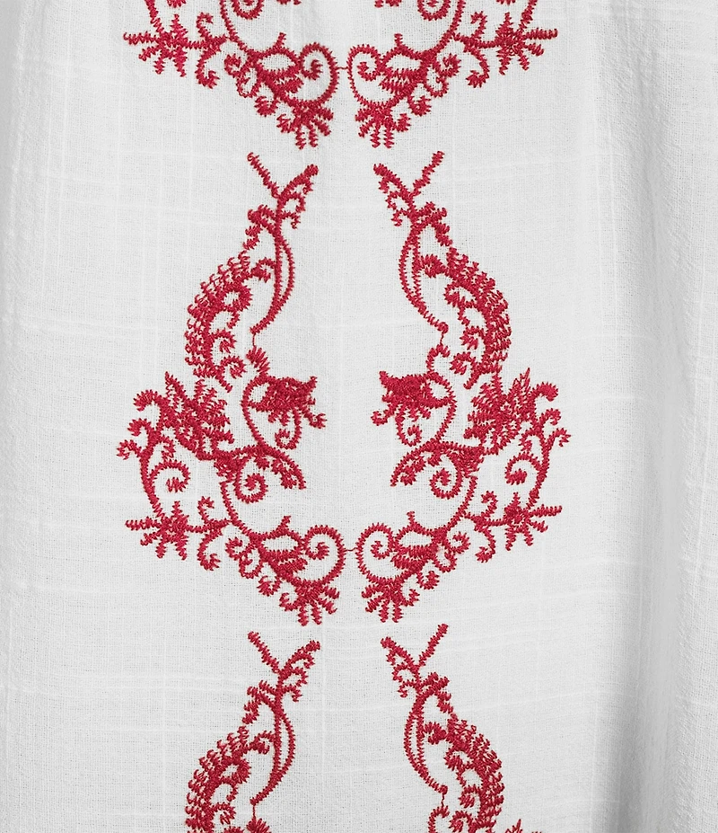 Reba Amber Paisley Print Square Neck Sleeveless Embroidered Maxi A-Line Dress