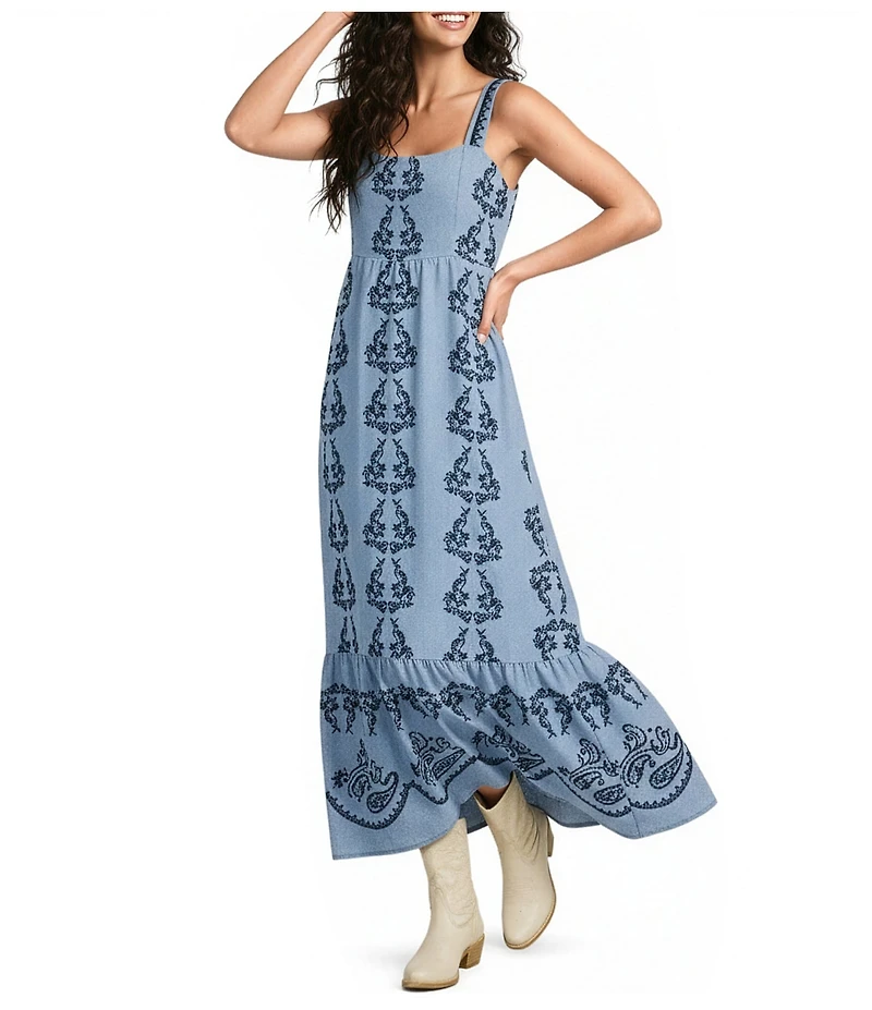 Reba Amber Woven Paisley Floral Embroidered Sleeveless A-Line Dress