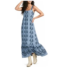 Reba Amber Woven Paisley Floral Embroidered Sleeveless A-Line Dress