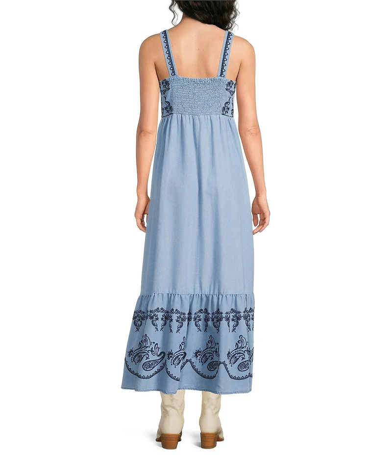 Reba Amber Woven Paisley Floral Embroidered Sleeveless A-Line Dress