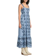 Reba Amber Woven Paisley Floral Embroidered Sleeveless A-Line Dress