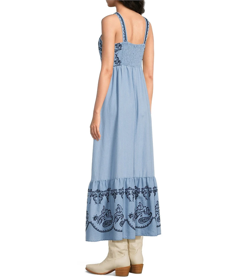 Reba Amber Woven Paisley Floral Embroidered Sleeveless A-Line Dress