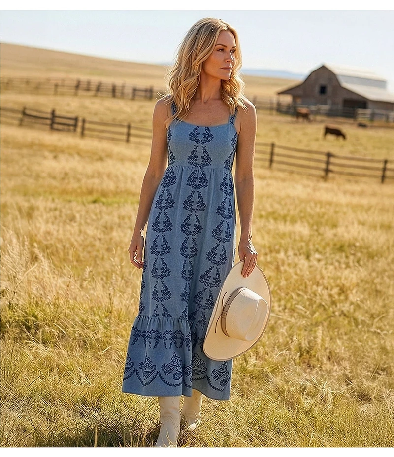 Reba Amber Woven Paisley Floral Embroidered Sleeveless A-Line Dress