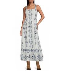 Reba Amber Woven Paisley Floral Embroidered Sleeveless A-Line Dress