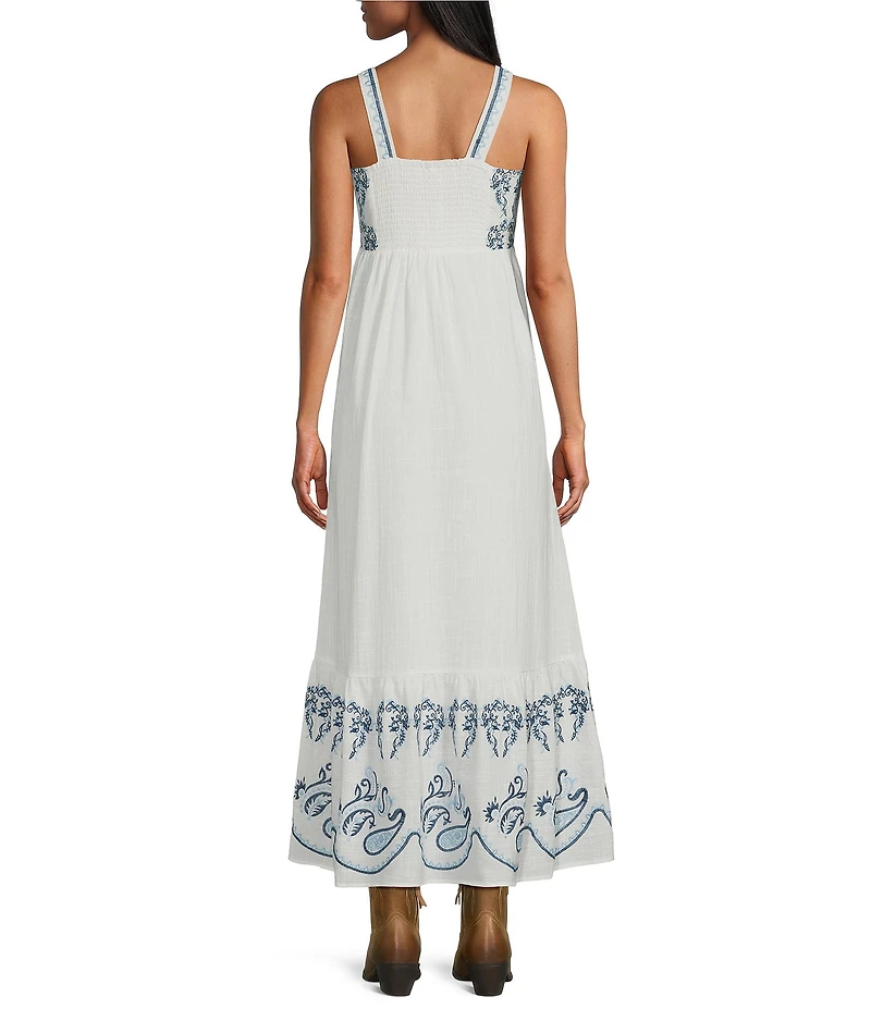 Reba Amber Woven Paisley Floral Embroidered Sleeveless A-Line Dress
