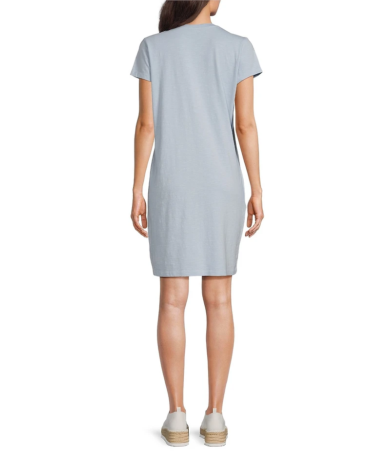 Reba Arizona Jersey Knit Floral Embroidered Round Neck Short Sleeve Shirt Dress