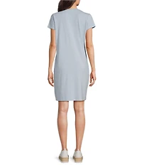 Reba Arizona Jersey Knit Floral Embroidered Round Neck Short Sleeve Shirt Dress