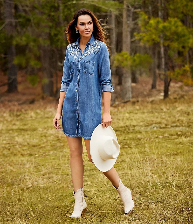 Reba Arizona Point Collar Long Sleeve Button Front Shirt Dress